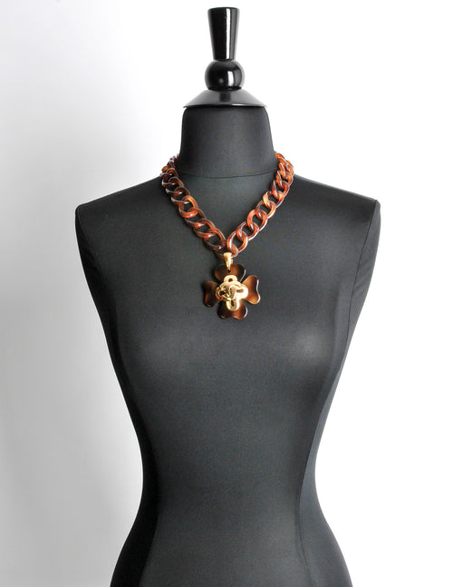 Chanel Vintage Tortoise Clover Chain Link Necklace Amarcord