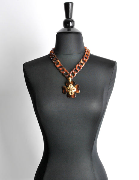 Chanel Vintage Tortoise Clover Chain Link Necklace