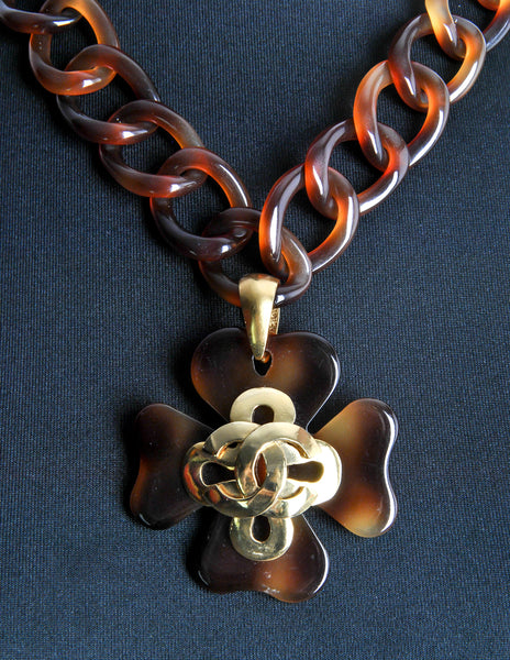 Chanel Vintage Tortoise Clover Chain Link Necklace