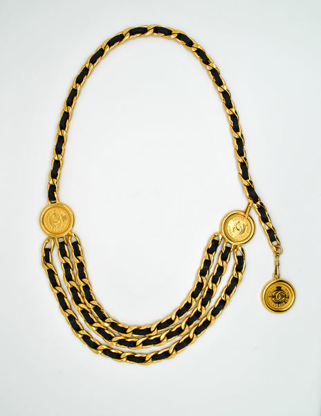 Chanel Vintage Black & Gold Triple Row Chain Belt - Amarcord Vintage Fashion
 - 4