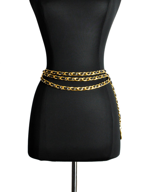 Chanel Vintage Black & Gold Triple Row Chain Belt Amarcord Vintage Fashion Chanel Vintage Black & Gold Triple Row Chain Belt Amarcord Vintage Fashion