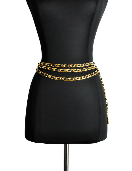 Chanel Vintage Black & Gold Triple Row Chain Belt - Amarcord Vintage Fashion
 - 1