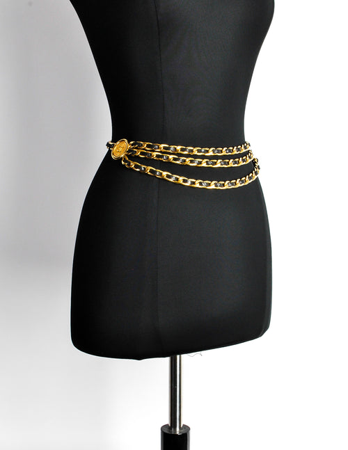 Chanel Vintage Black Gold Triple Row Chain Belt Amarcord Vintage Fashion