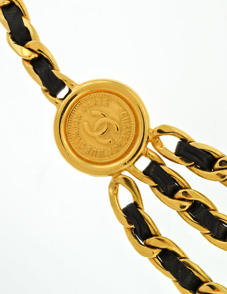 Chanel Vintage Black & Gold Triple Row Chain Belt - Amarcord Vintage Fashion
 - 6