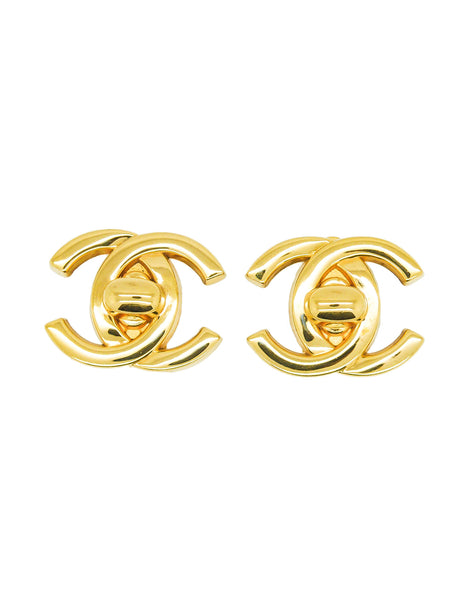 Chanel Vintage Turn Lock CC Clasp Earrings