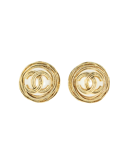 CHANEL, Jewelry, Chanel Chanel Cc Dangle Stud Earrings Metal With Faux  Pearl Gold