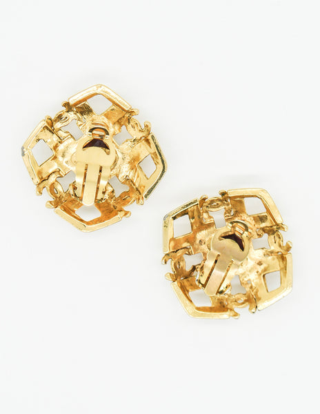 Chanel Vintage Gripoix Gold CC Logo Earrings