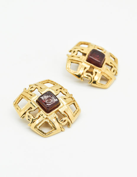 Chanel Vintage Gripoix Gold CC Logo Earrings