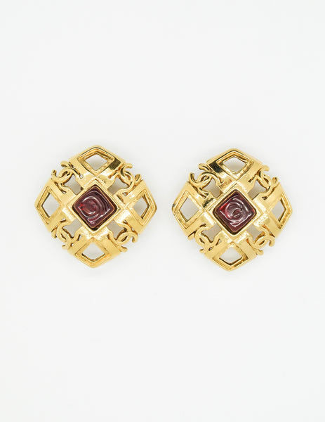 Chanel Vintage Gripoix Gold CC Logo Earrings