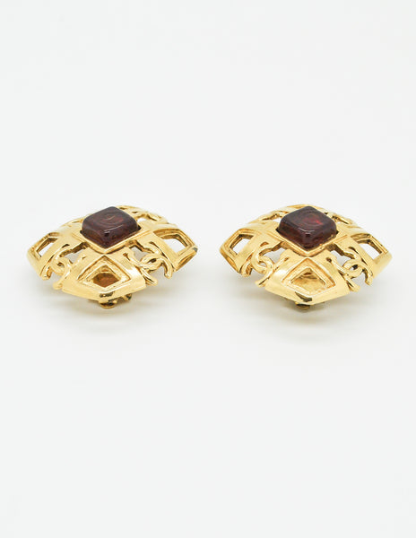 Chanel Vintage Gripoix Gold CC Logo Earrings