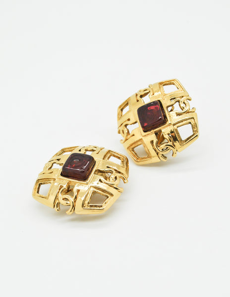 Chanel Vintage Gripoix Gold CC Logo Earrings