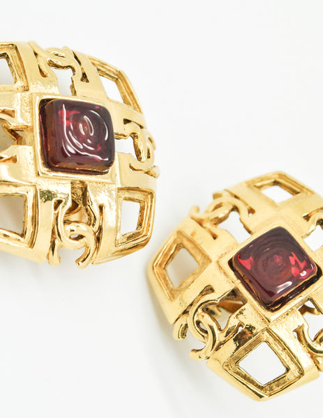 Chanel Vintage Gripoix Gold CC Logo Earrings