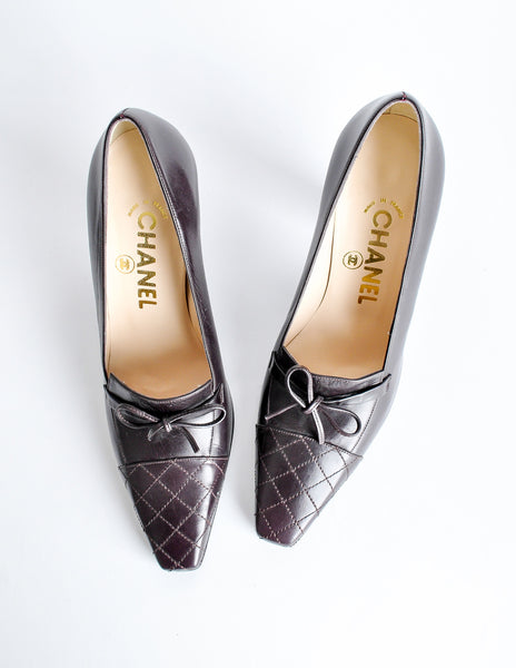 Chanel Vintage Quilted Eggplant Loafer Heels