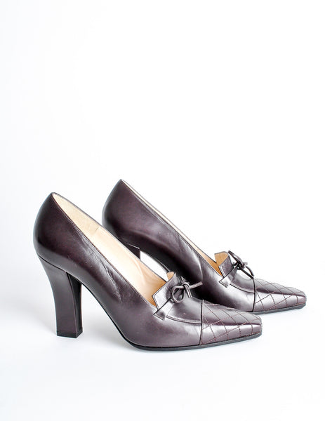 Chanel Vintage Quilted Eggplant Loafer Heels