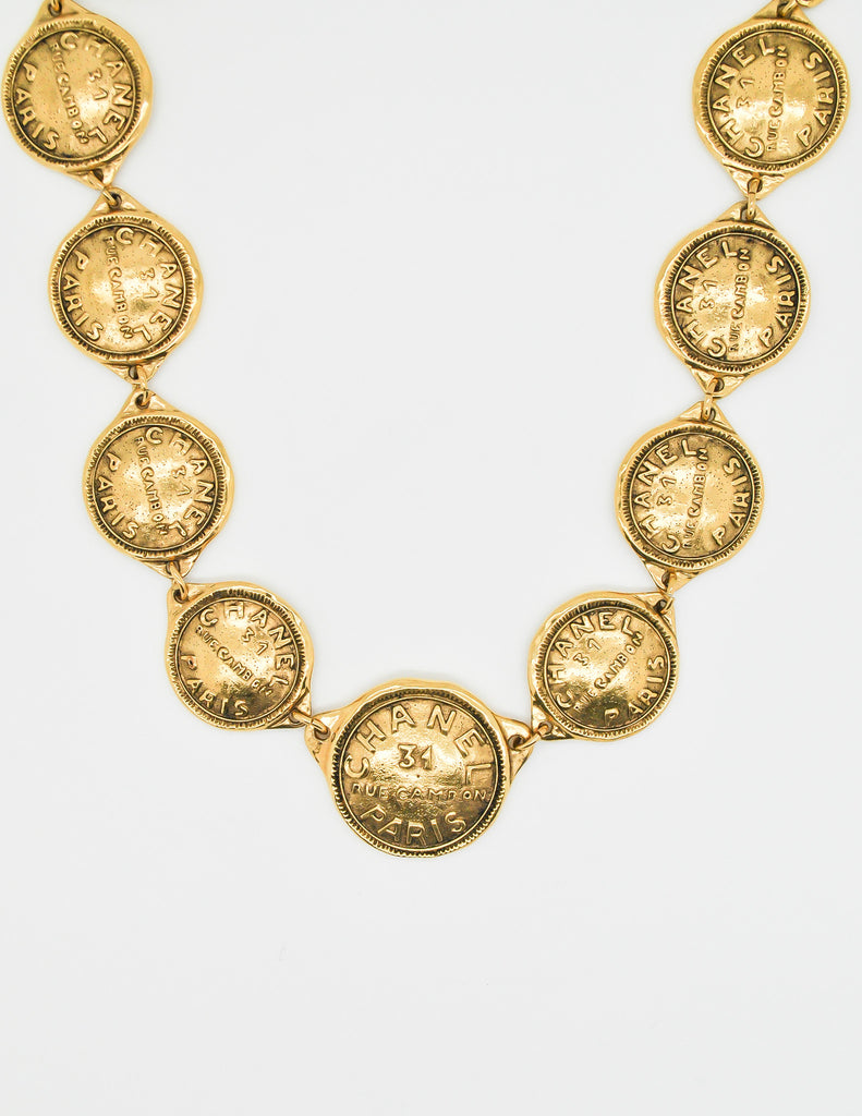 Chanel Vintage Gold 31 Rue Cambon Coin Medallion Necklace Amarcord Vintage Fashion