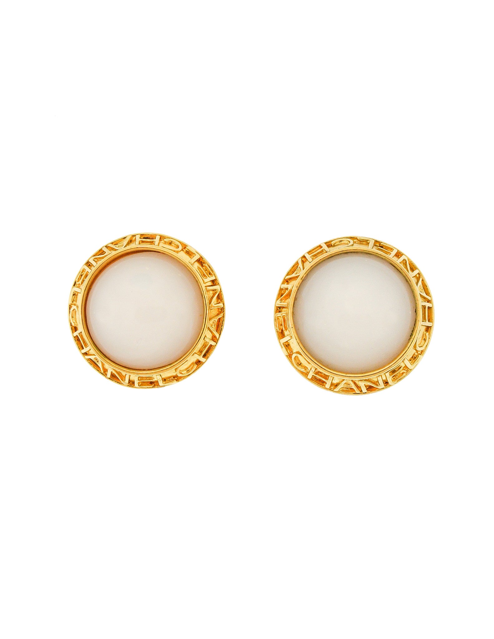 Chanel Vintage Gold & White Glass Namesake Earrings