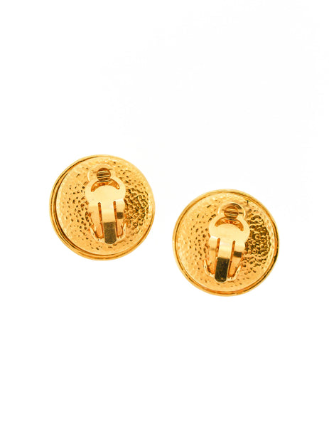 Chanel Vintage Gold & White Glass Namesake Earrings