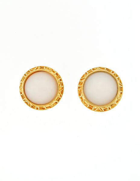 Chanel Vintage Gold & White Glass Namesake Earrings