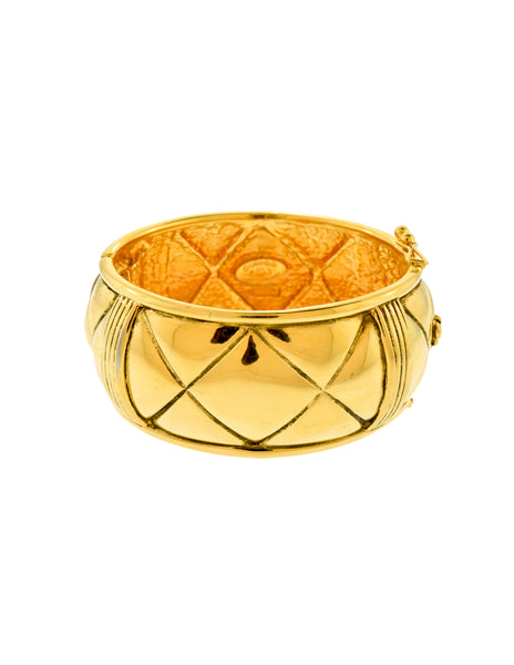 Chanel Vintage Gold Quilted Wide Cuff Bracelet