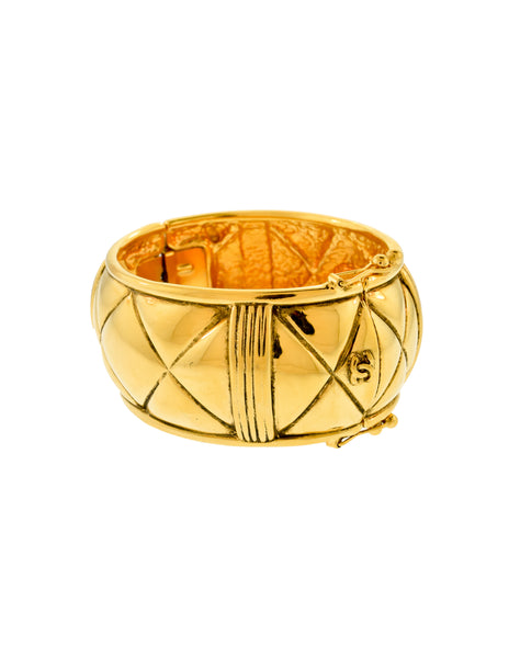 Chanel Vintage Gold Quilted Wide Cuff Bracelet