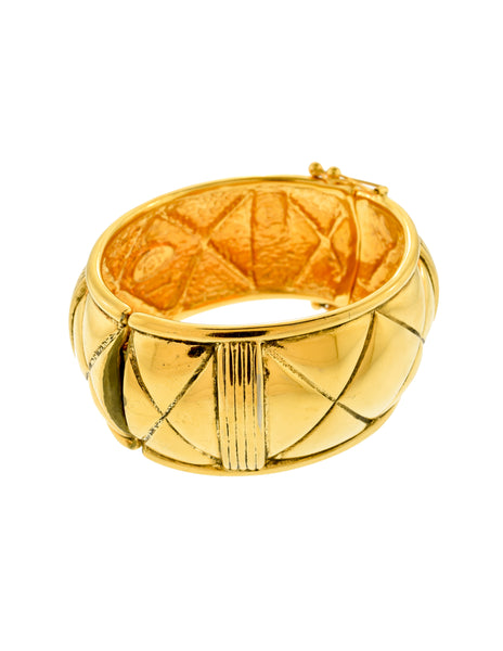 Chanel Vintage Gold Quilted Wide Cuff Bracelet