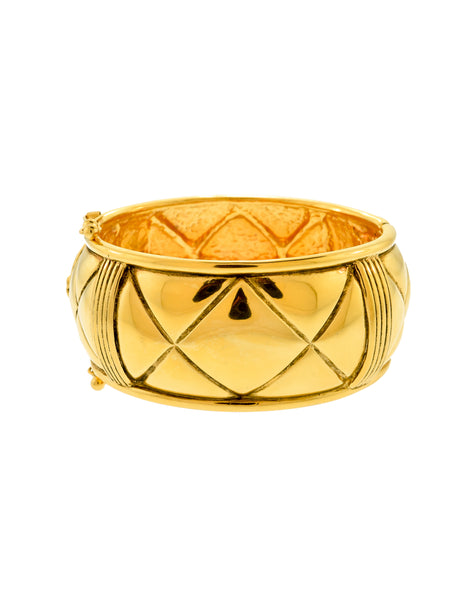 Chanel Vintage Gold Quilted Wide Cuff Bracelet