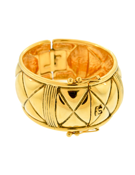 Chanel Vintage Gold Quilted Wide Cuff Bracelet