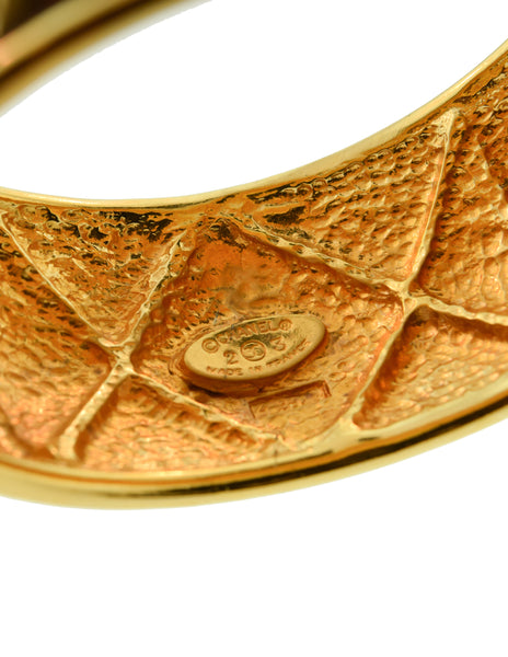 Chanel Vintage Gold Quilted Wide Cuff Bracelet