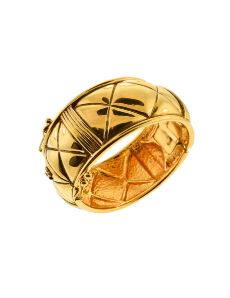 Chanel Vintage Gold Quilted Wide Cuff Bracelet