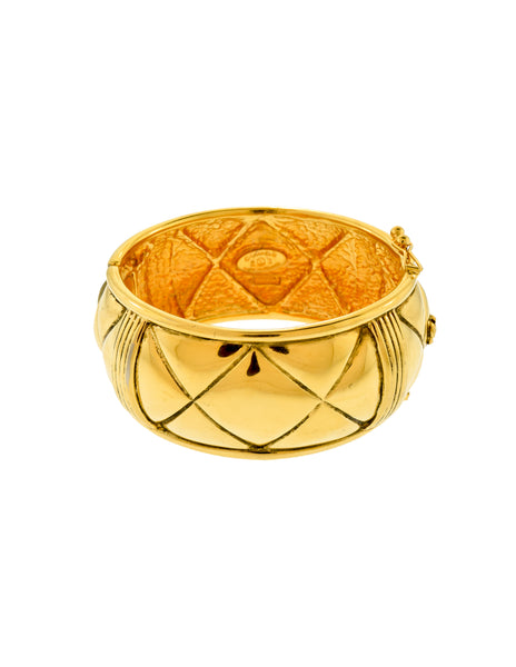 Chanel Vintage Gold Quilted Wide Cuff Bracelet