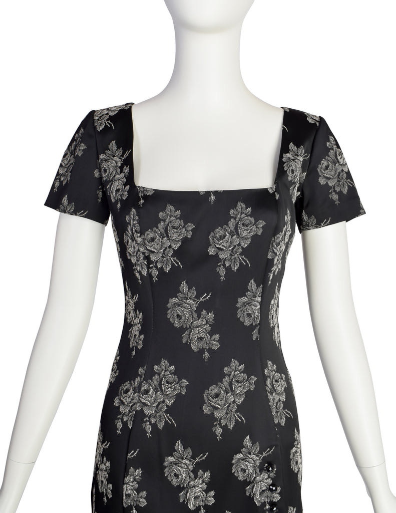 Chantal Thomass Vintage 1990s Black Grey Rose Floral Bodycon Mini Dres Amarcord Vintage Fashion Chantal Thomass Vintage 1990s Black Grey Rose Floral Bodycon Mini Dres Amarcord Vintage Fashion