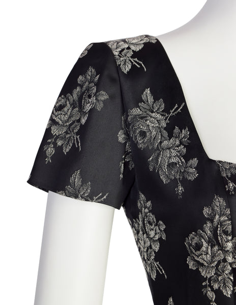 Chantal Thomass Vintage 1990s Black Grey Rose Floral Bodycon Mini Dress