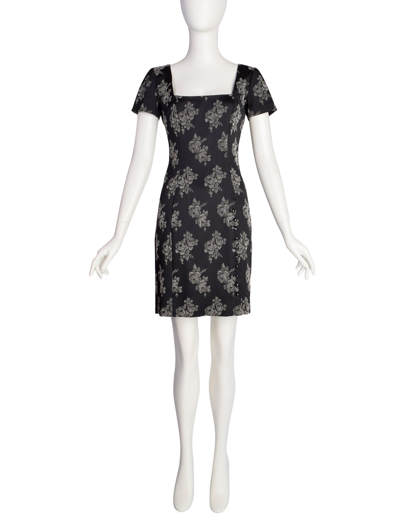 Chantal Thomass Vintage 1990s Black Grey Rose Floral Bodycon Mini Dres Amarcord Vintage Fashion Chantal Thomass Vintage 1990s Black Grey Rose Floral Bodycon Mini Dres Amarcord Vintage Fashion