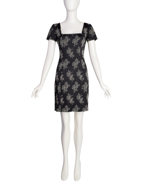 1990s mini dress Chantal Thomass Vintage 1990s Black Grey Rose Floral Bodycon Mini Dres –  Amarcord Vintage Fashion