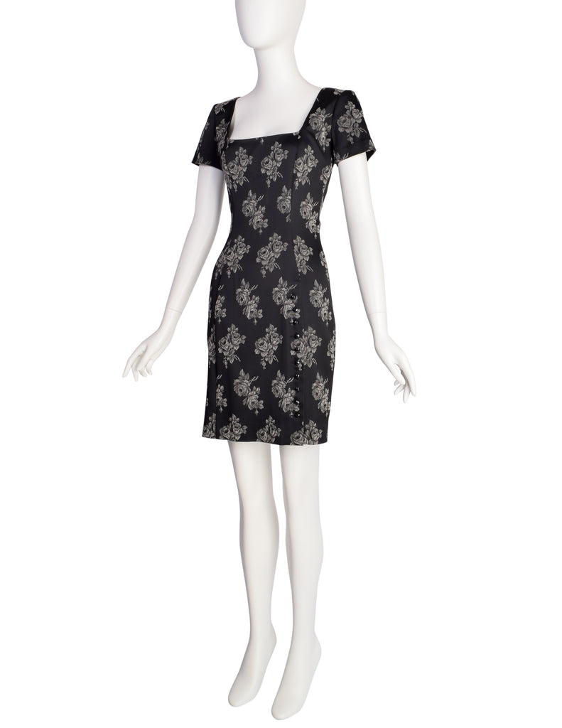 Chantal Thomass Vintage 1990s Black Grey Rose Floral Bodycon Mini Dres Amarcord Vintage Fashion Chantal Thomass Vintage 1990s Black Grey Rose Floral Bodycon Mini Dres Amarcord Vintage Fashion