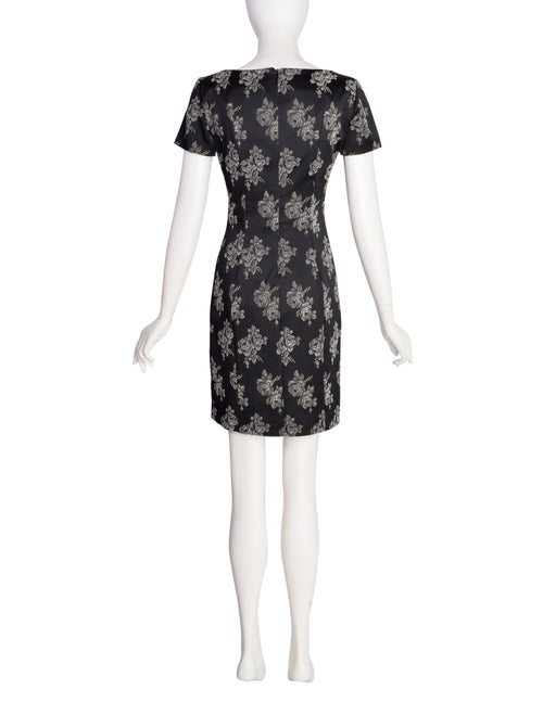 Chantal Thomass Vintage 1990s Black Grey Rose Floral Bodycon Mini Dres Amarcord Vintage Fashion Chantal Thomass Vintage 1990s Black Grey Rose Floral Bodycon Mini Dres Amarcord Vintage Fashion