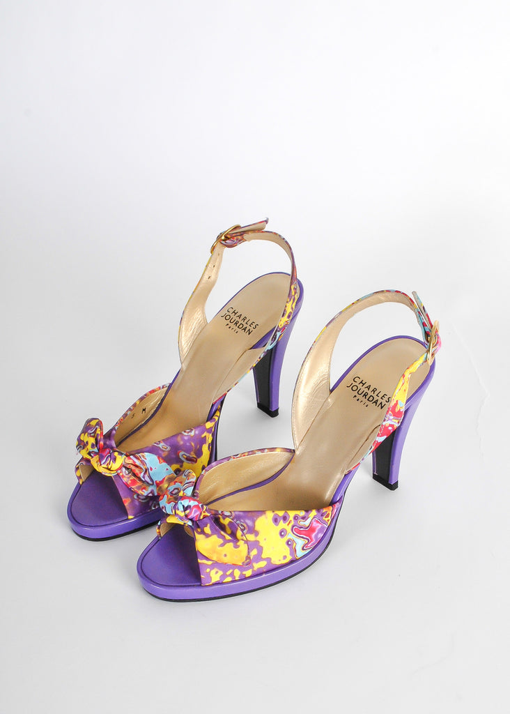 Charles Jourdan Vintage Multicolor Psychedelic Silk High Heels