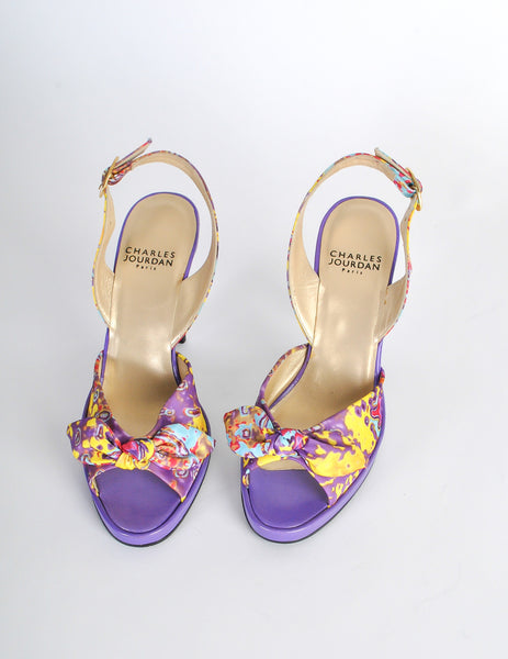 Charles Jourdan Vintage Multicolor Psychedelic Silk High Heels