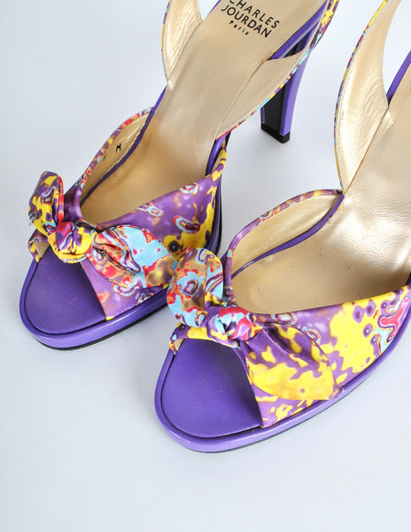 Charles Jourdan Vintage Multicolor Psychedelic Silk High Heels