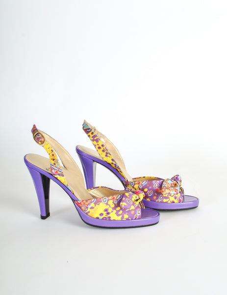 Charles Jourdan Vintage Multicolor Psychedelic Silk High Heels