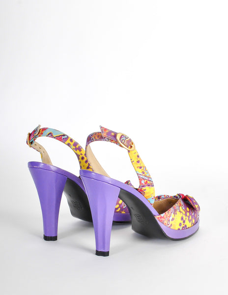 Charles Jourdan Vintage Multicolor Psychedelic Silk High Heels