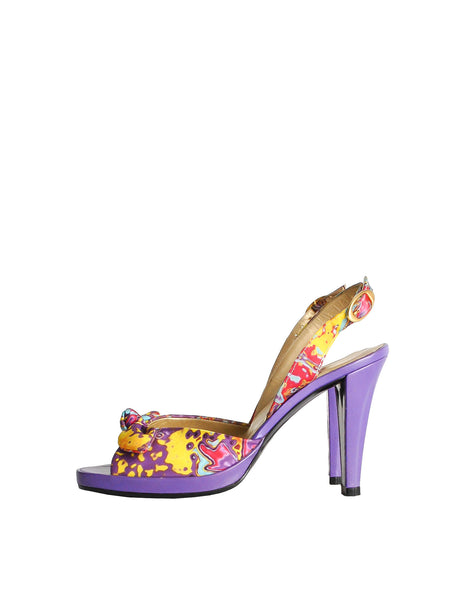 Charles Jourdan Vintage Multicolor Psychedelic Silk High Heels