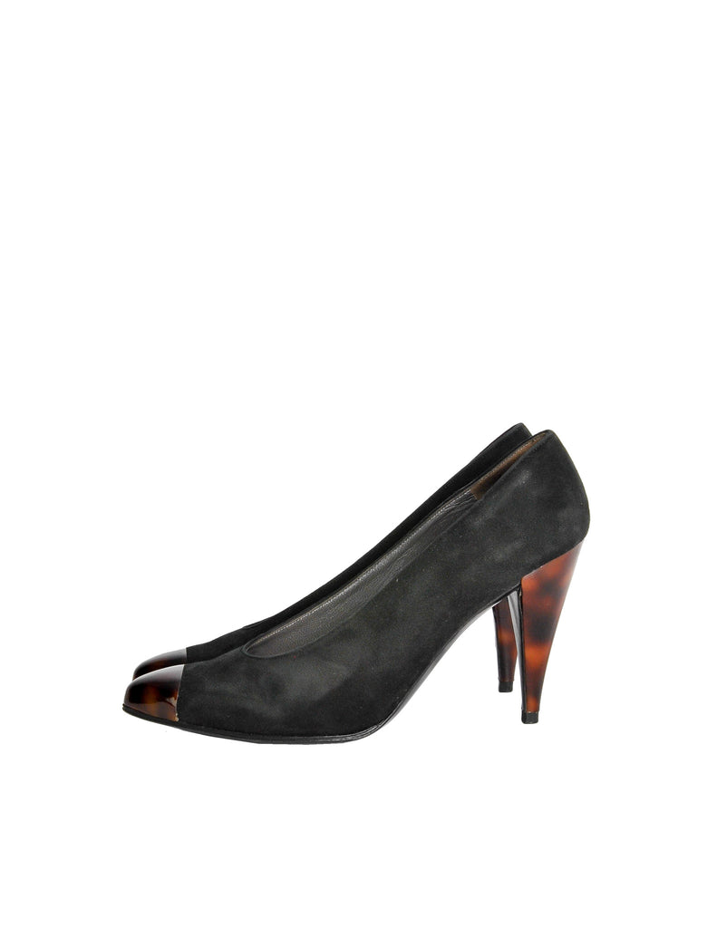Charles Jourdan Vintage Toe Cap Black Suede Heels Amarcord