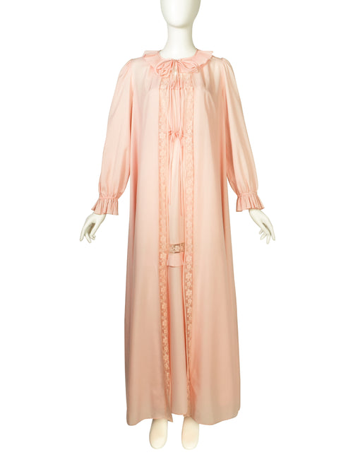 Chloe Vintage 1970s Baby Pink Slip Dress and Duster Robe Peignoir