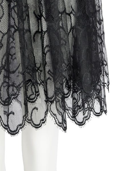 Chloe Vintage Sheer Black Cloud Pattern Lace Double Layer Skirt