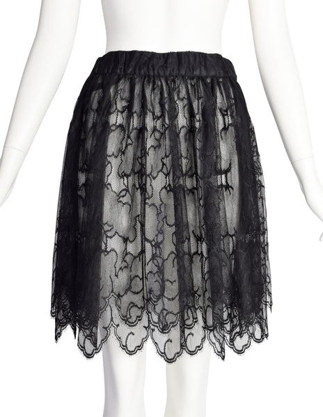 Chloe Vintage Sheer Black Cloud Pattern Lace Double Layer Skirt