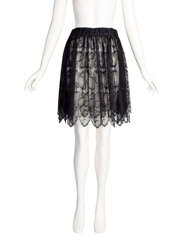 Chloe Vintage Sheer Black Cloud Pattern Lace Double Layer Skirt