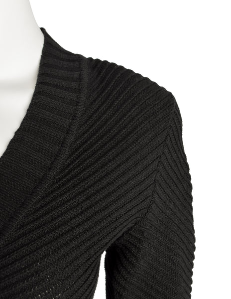 Chloe Vintage 1980s Black Ribbed Knit Cotton Short Sleeve V Neck Sweater