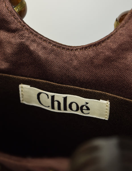 Chloe Vintage Brown Beaded Canvas Top Handle Bracelet Bag