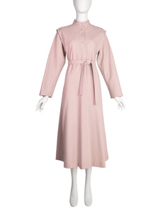 Chloe by Karl Lagerfeld Vintage 1980s Pale Pink Wool Belted A-Line Dress